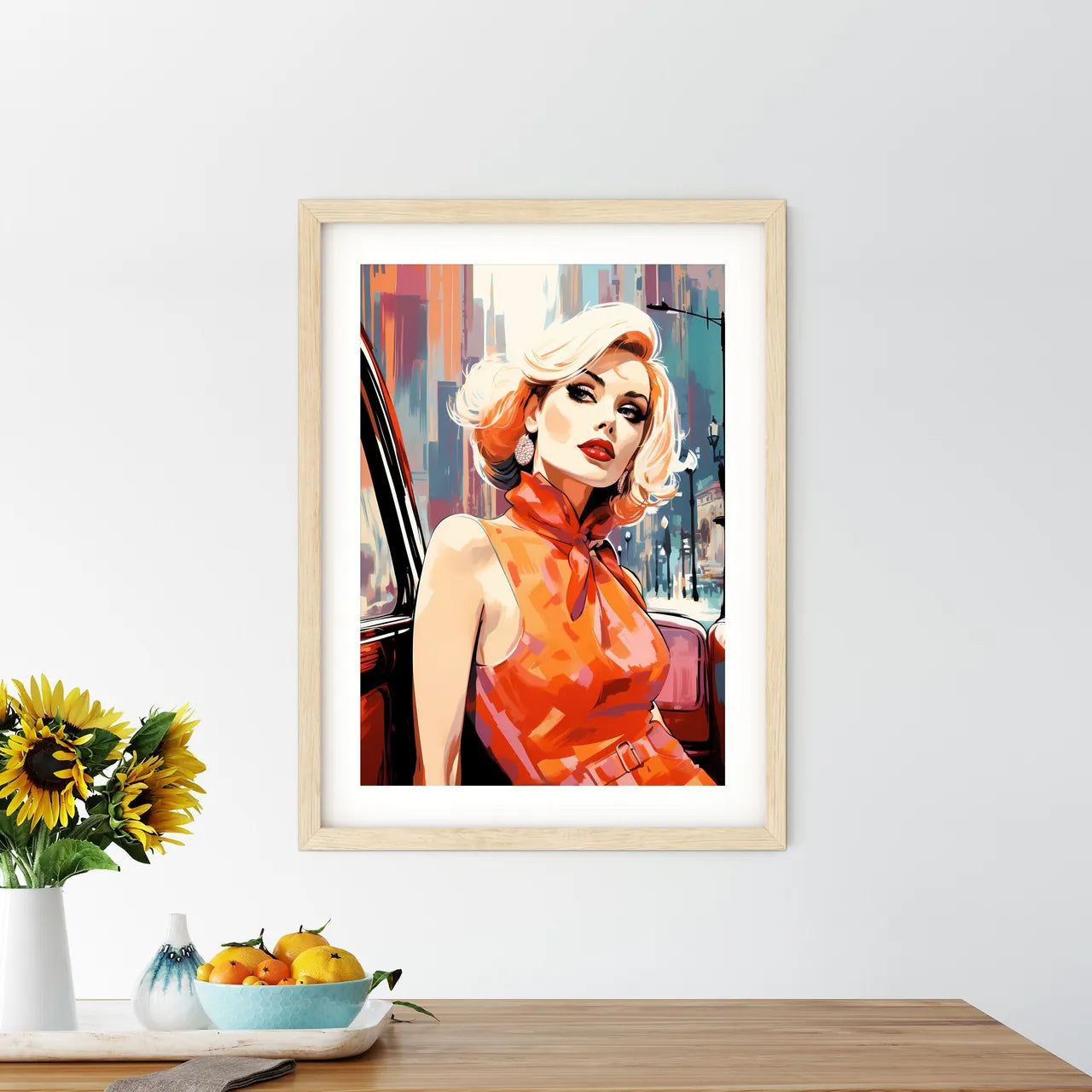 Woman In An Orange Dress Art Print Size Chart
