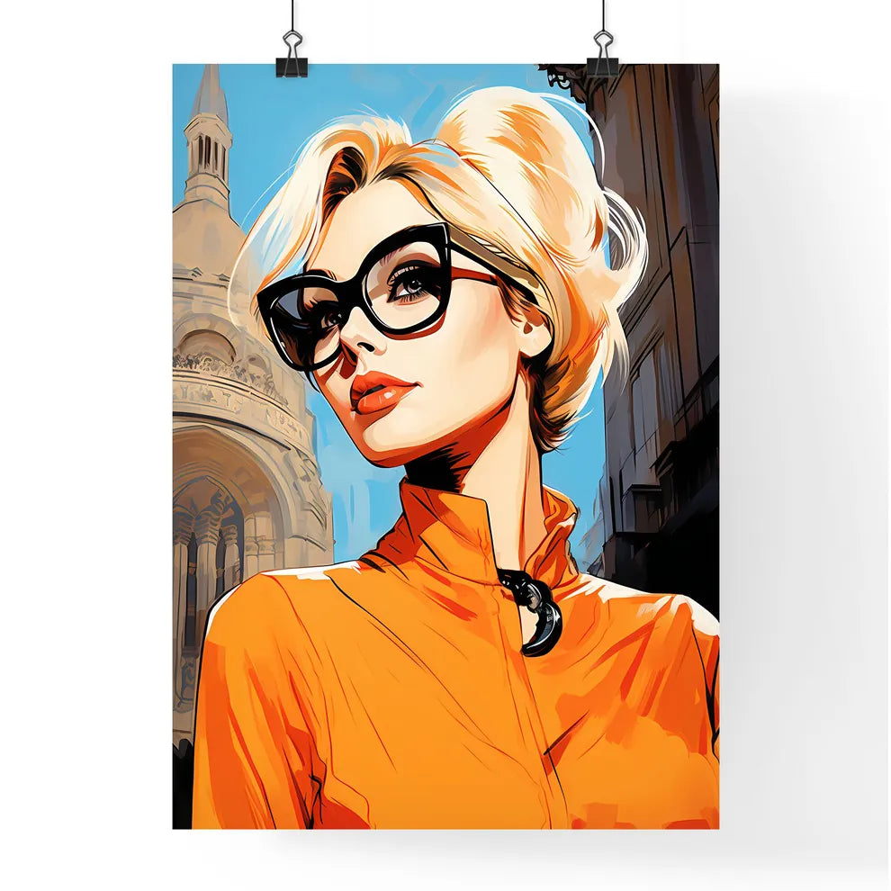 Woman Wearing Glasses And A Orange Shirt Art Print Poster