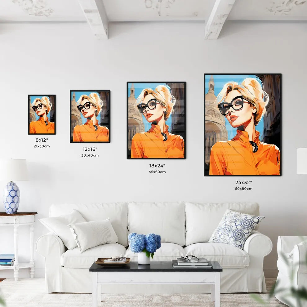 Woman Wearing Glasses And A Orange Shirt Art Print Interior Design