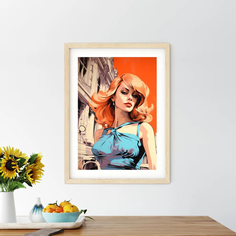 Woman With Red Hair And Blue Dress Art Print Size Chart