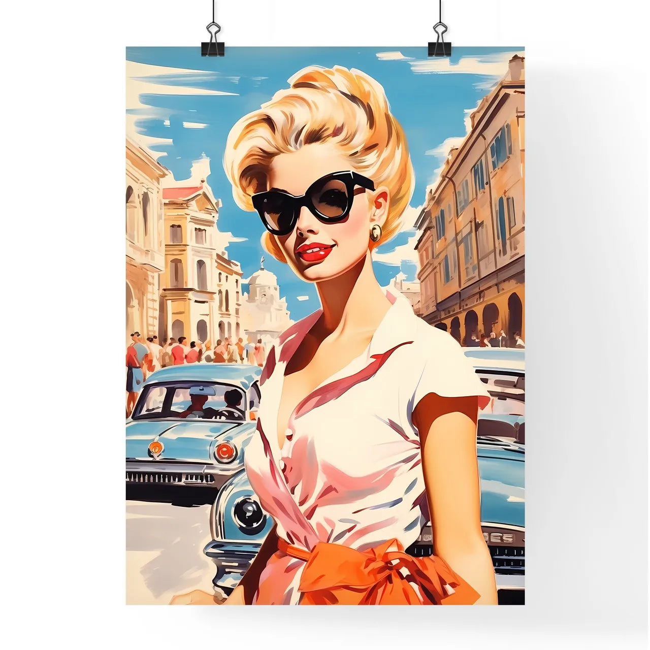 Woman In Sunglasses And A Pink Shirt Art Print Poster