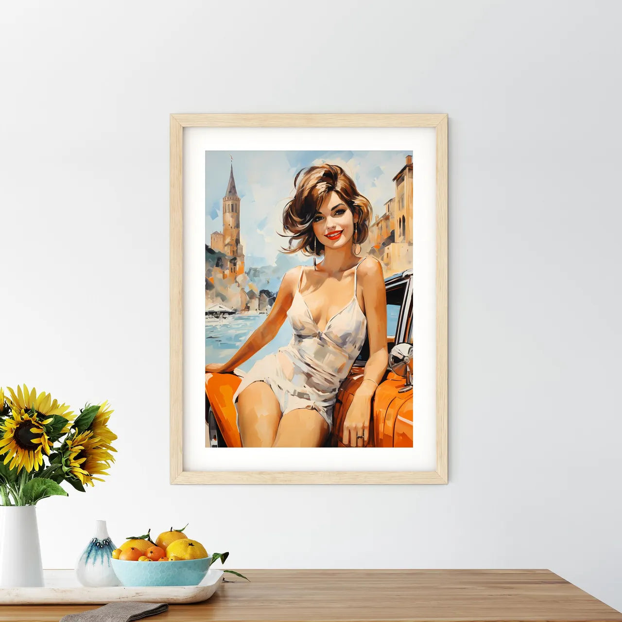 Woman Sitting On A Car Art Prin - Kitchen Hangings