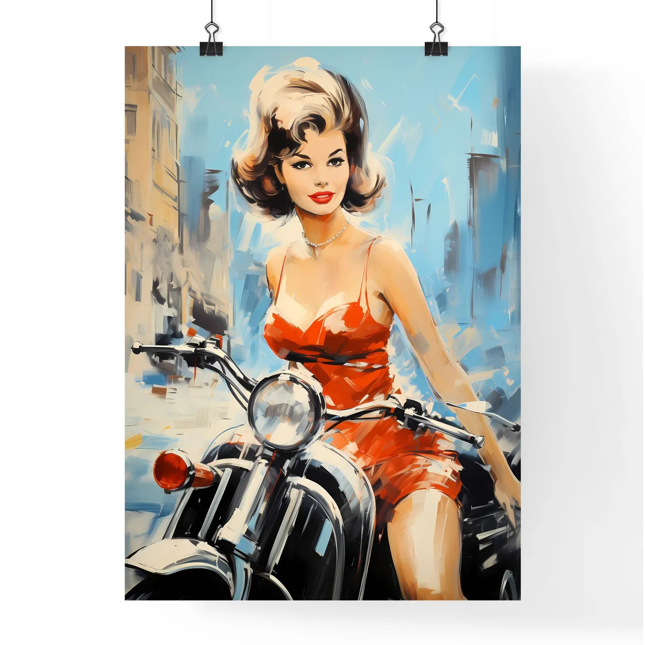 Woman On A Motorcycle Art Prin Poster