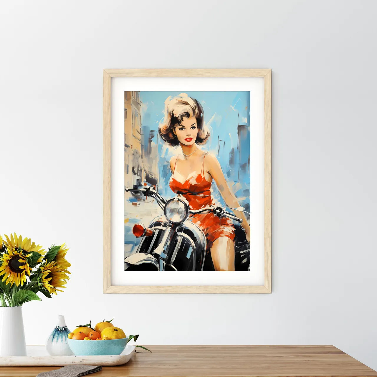 Woman On A Motorcycle Art Prin - Kitchen Hangings