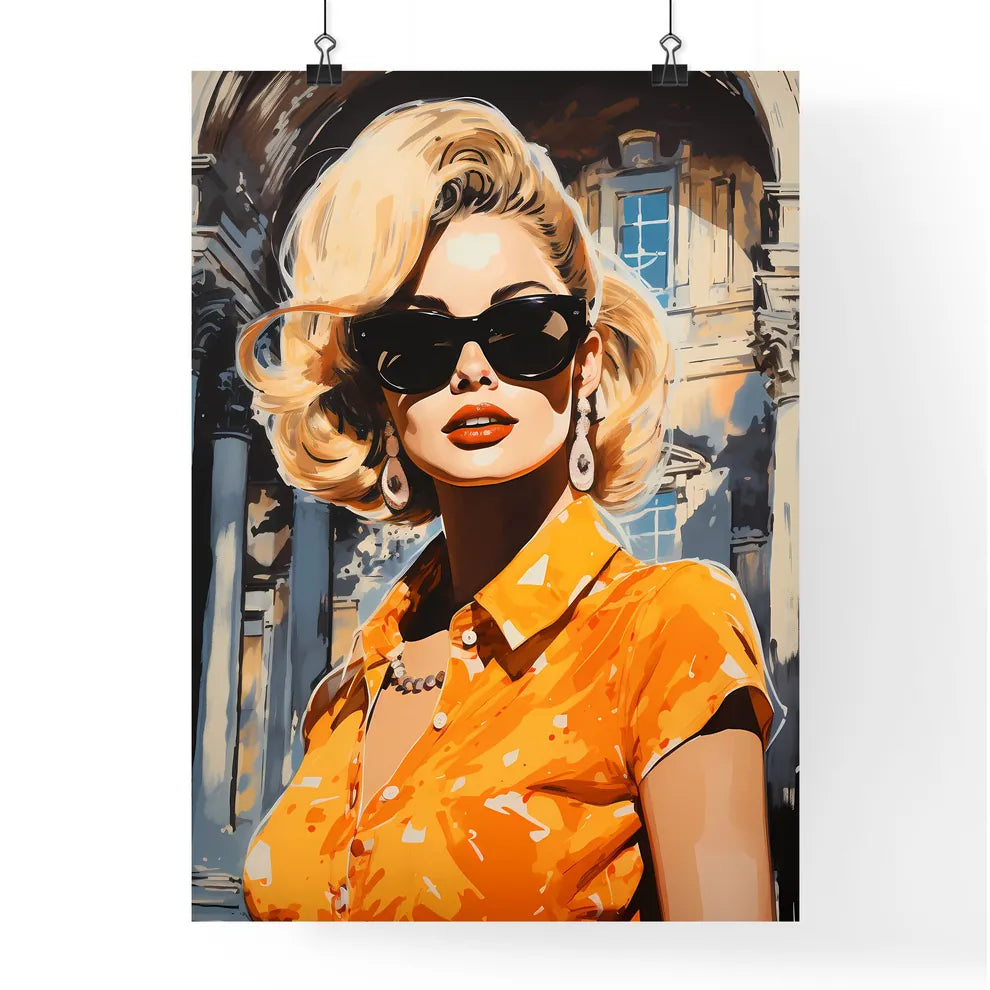 Woman Wearing Sunglasses And A Yellow Shirt  Poster