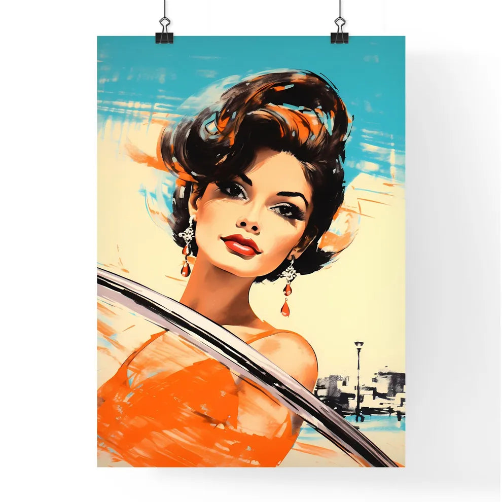 Woman With Red Lips And Earrings Art Prin Poster