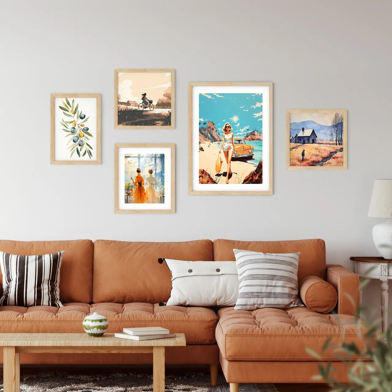 Woman In A White Dress On A Beach With A Car Framed Print