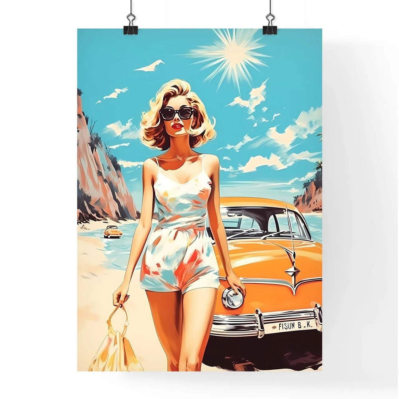 Woman In A White Dress And Sunglasses Standi Poster