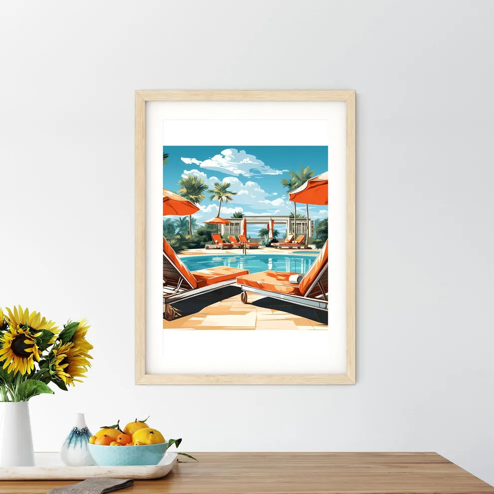Pool With Lounge Chairs And Umbrellas Art Pr - Kitchen Hangings