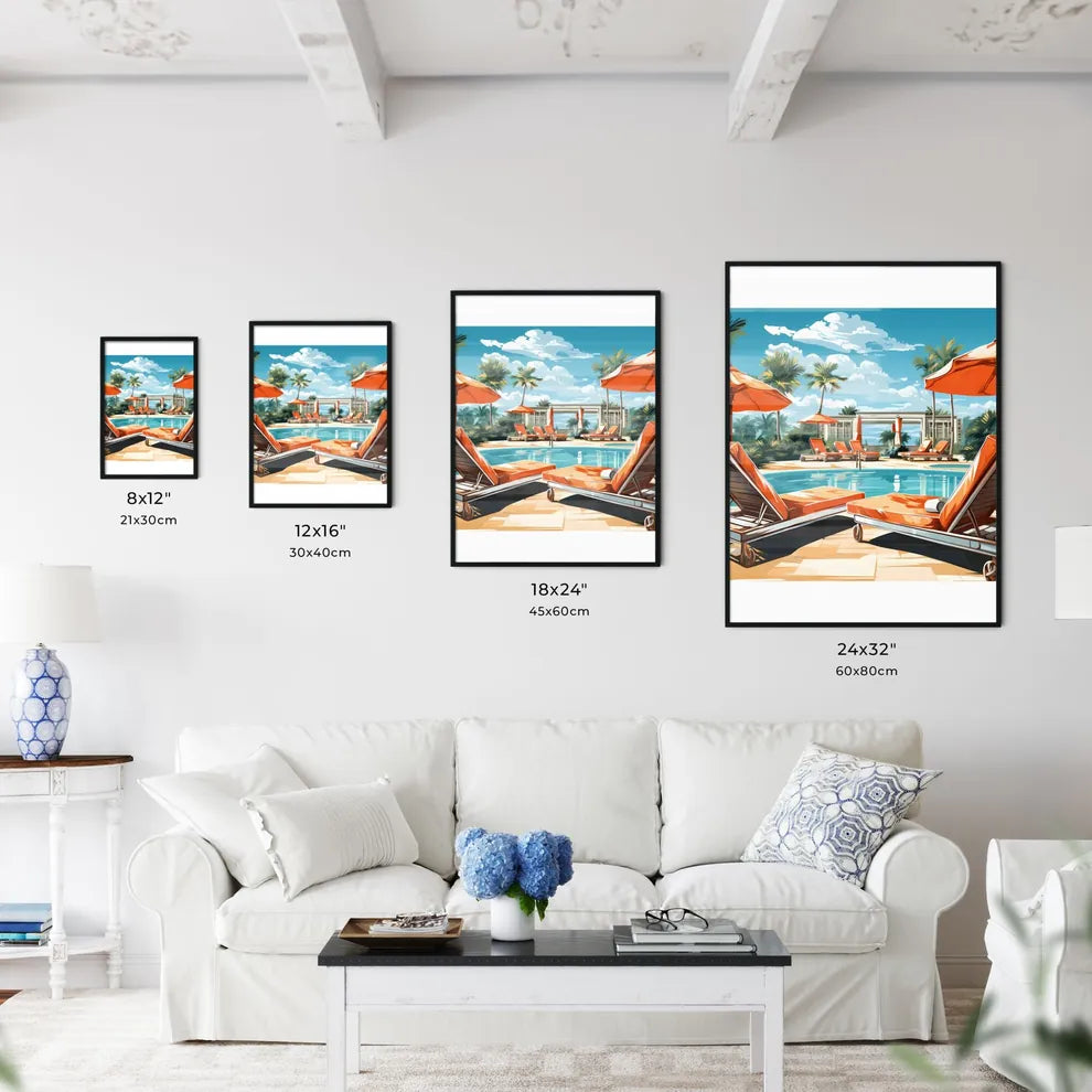 Pool With Lounge Chairs And Umbrellas Art Pr Wall Art