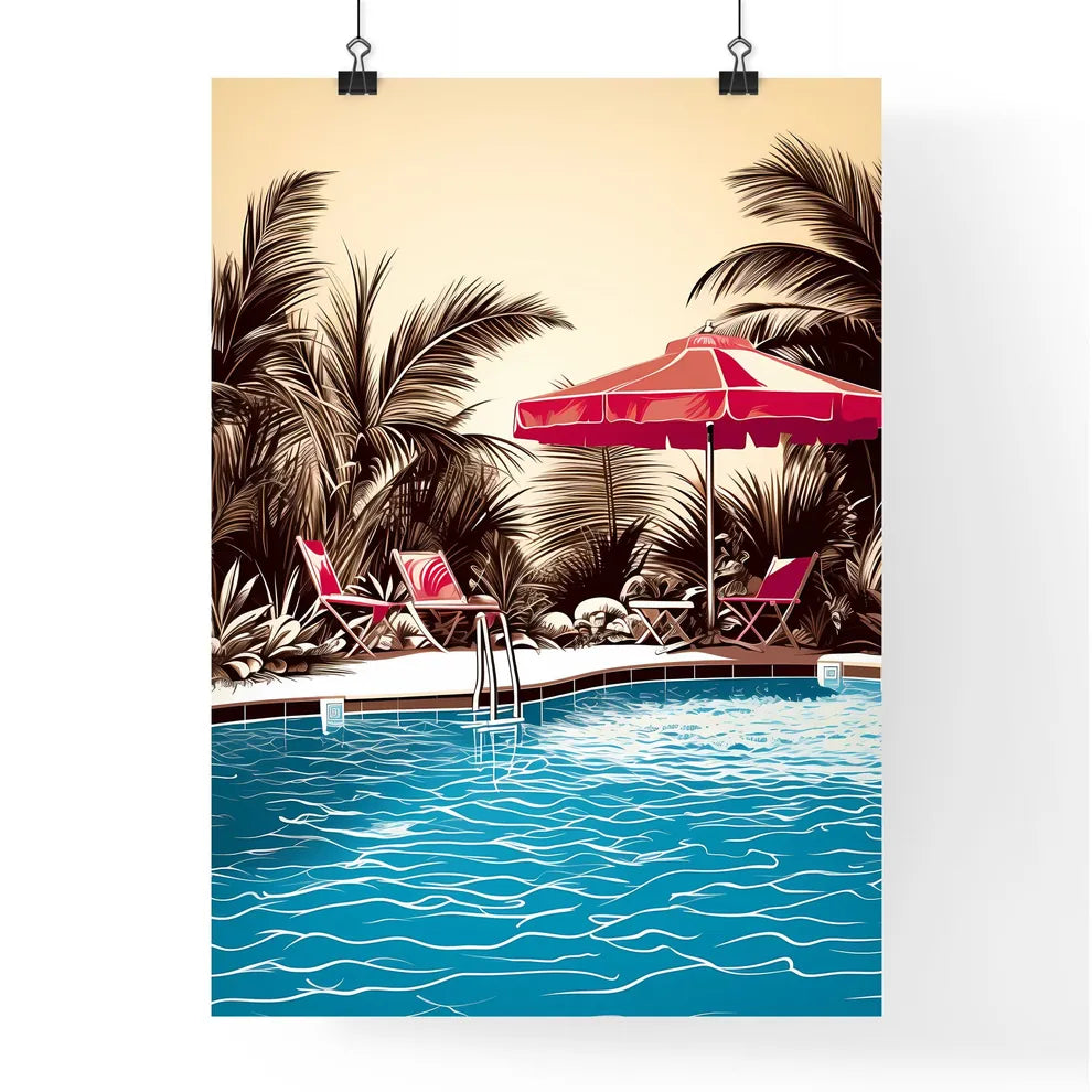 Pool With Chairs And Umbrella Art Prin Poster