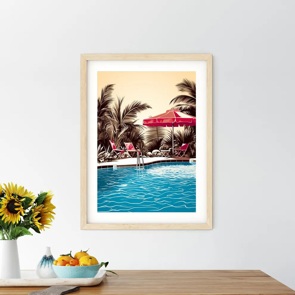 Pool With Chairs And Umbrella Art Prin - Kitchen Hangings