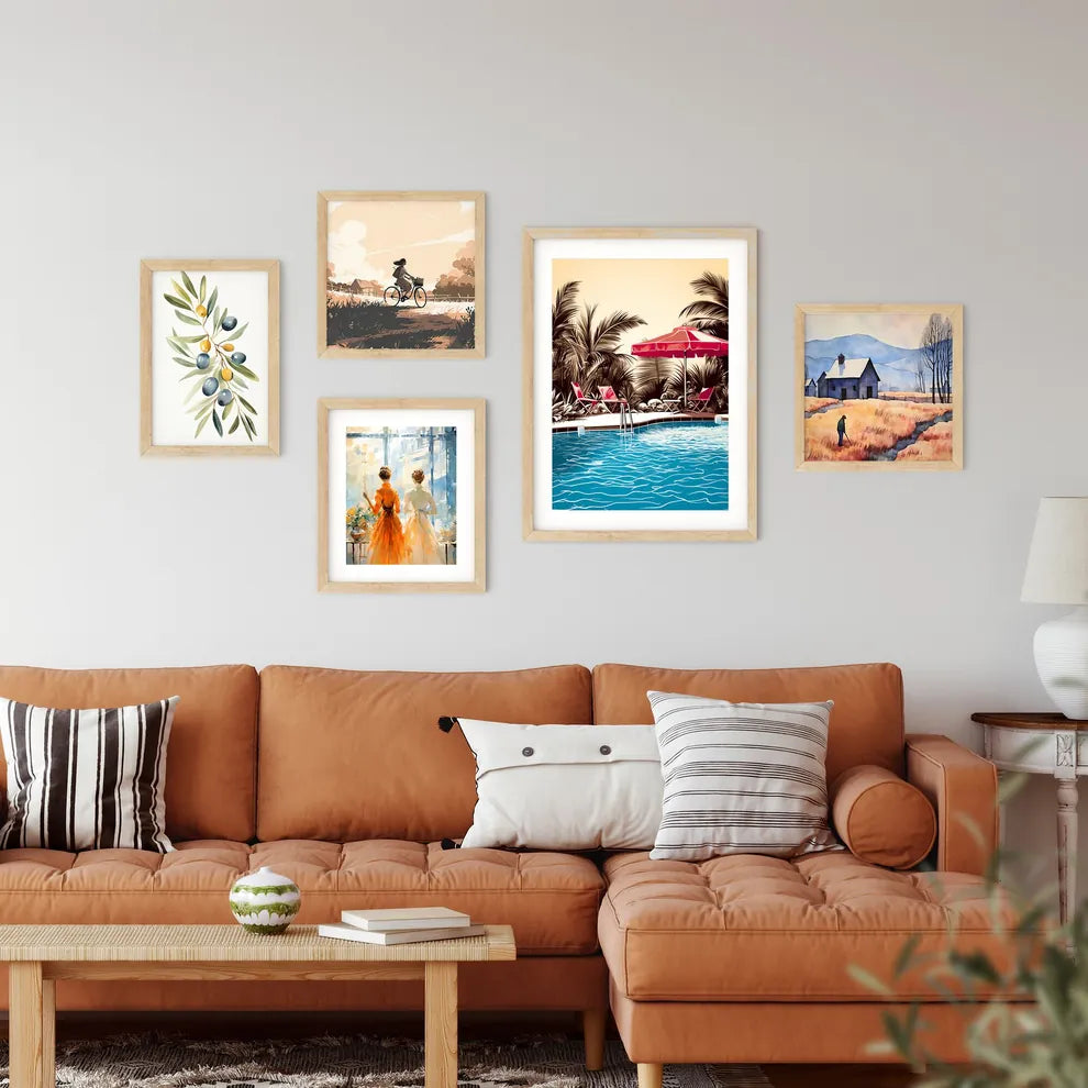 Pool With Chairs And Umbrella Art Prin Framed Print