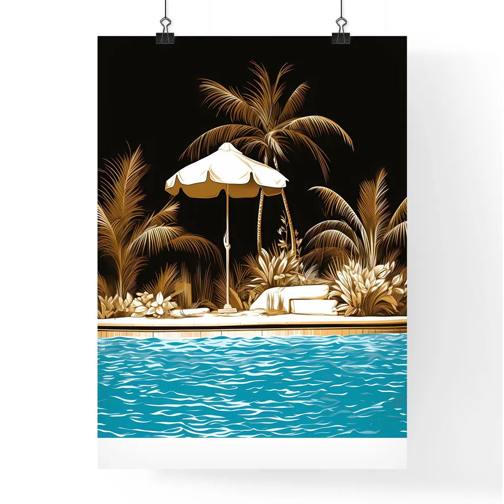Pool With Palm Trees And Umbrella Art Prin Poster