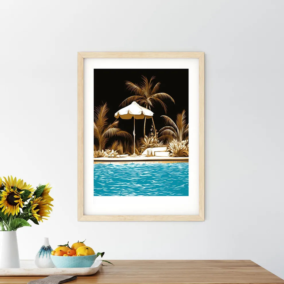 Pool With Palm Trees And Umbrella Art Prin - Kitchen Hangings