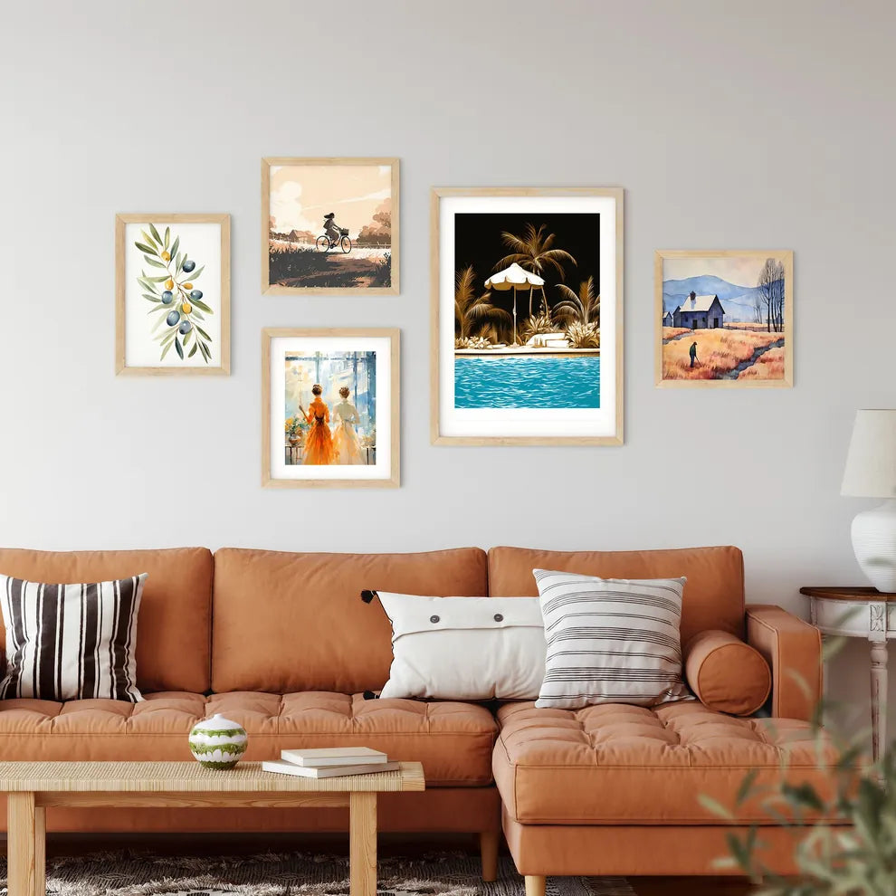 Pool With Palm Trees And Umbrella Art Prin Framed Print