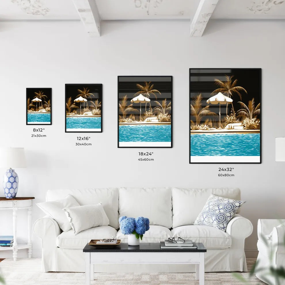 Pool With Palm Trees And Umbrella Art Prin Wall Art