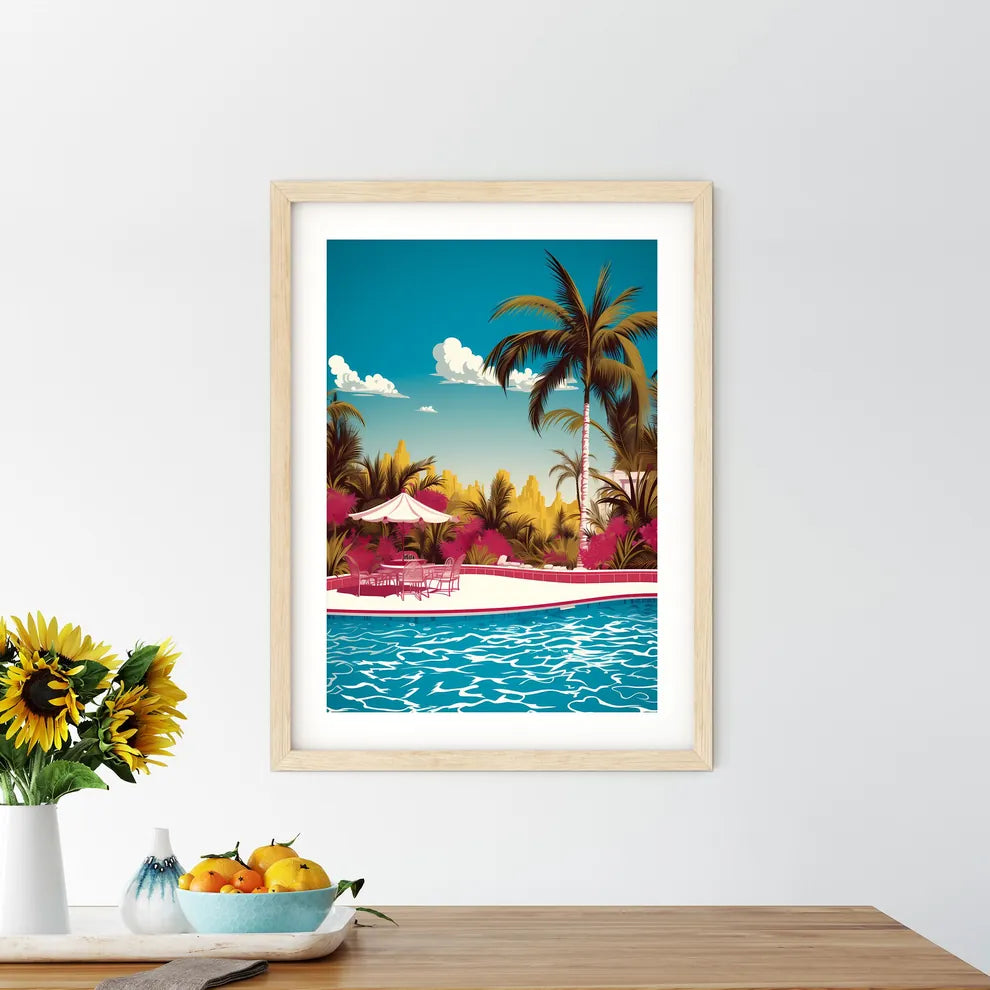 Pool With Tables And Chairs And Palm Trees A - Kitchen Hangings
