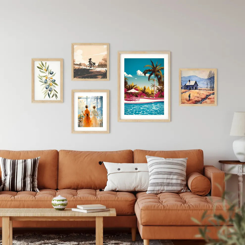 Pool With Tables And Chairs And Palm Trees A Framed Print
