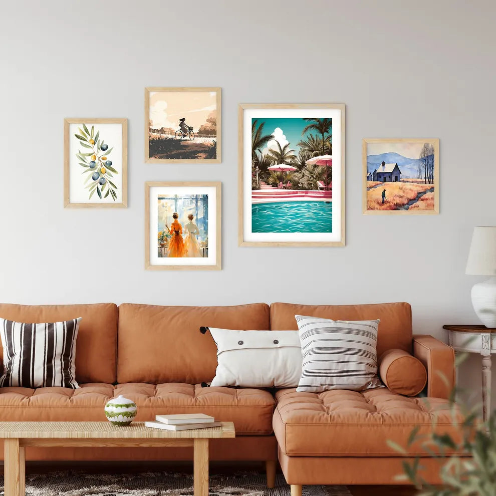 Pool With Pink Chairs And Umbrellas Art Prin Framed Print