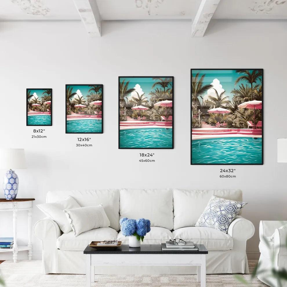 Pool With Pink Chairs And Umbrellas Art Prin Wall Art