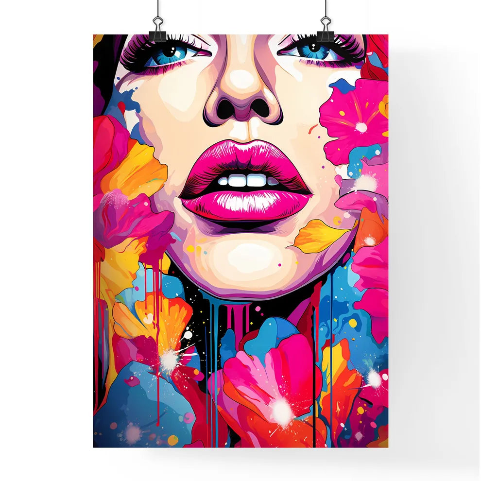 Womans Face With Pink Lips And Colorful Flow Poster