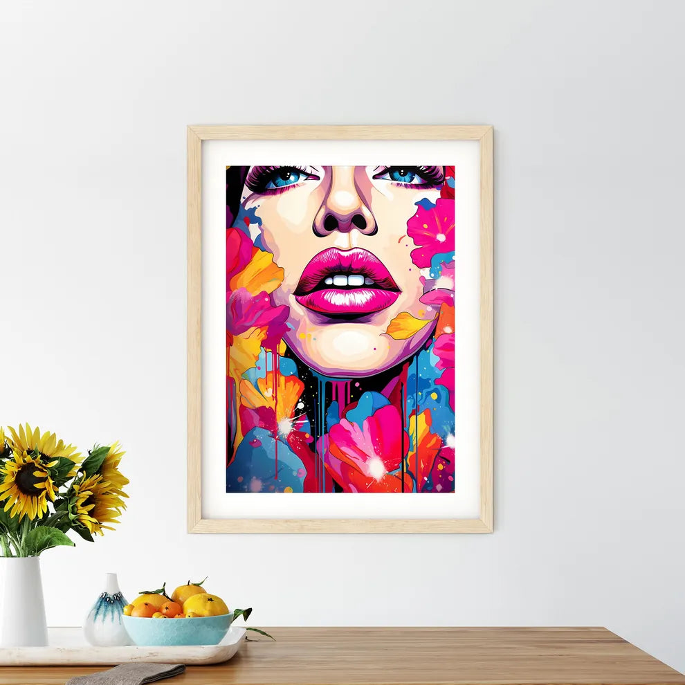 Womans Face With Pink Lips And Colorful Flow - Kitchen Hangings