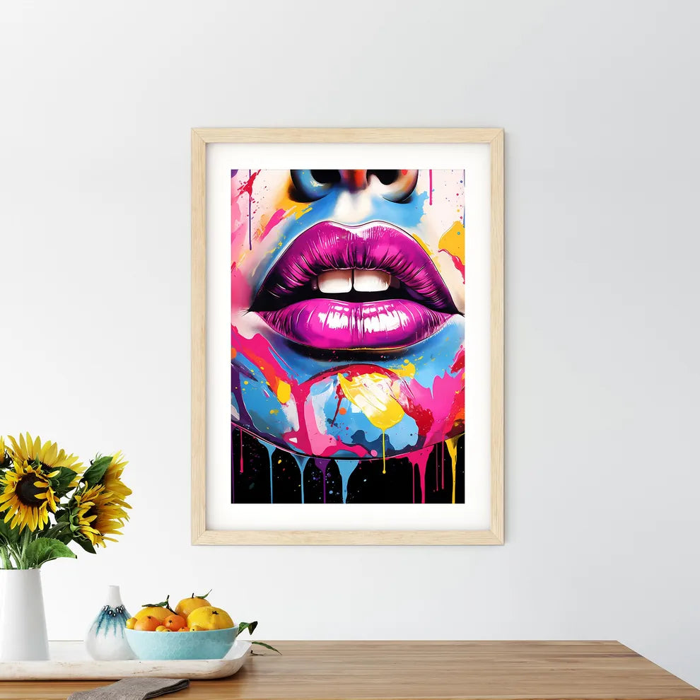 Colorful Lips And Mouth With Paint On It Art - Kitchen Hangings