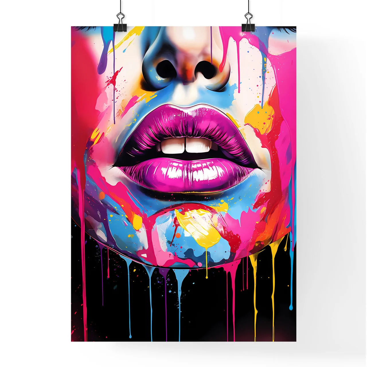 Colorful Lips And Nose With Paint Dripping A Poster