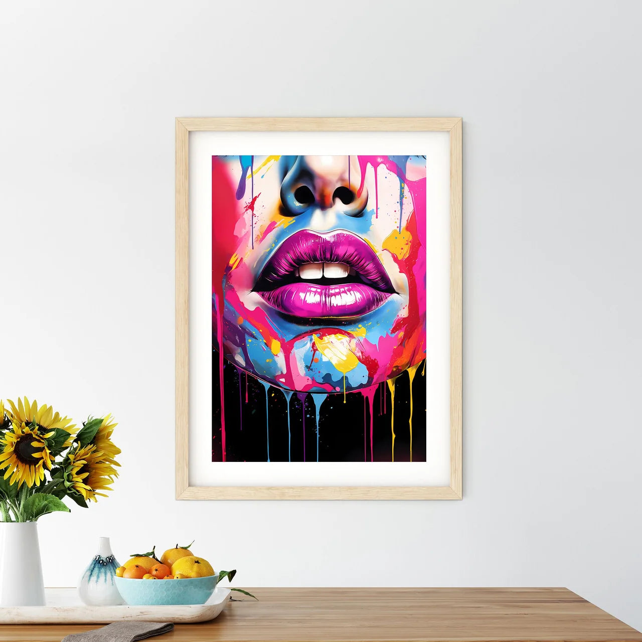 Colorful Lips And Nose With Paint Dripping A - Kitchen Hangings