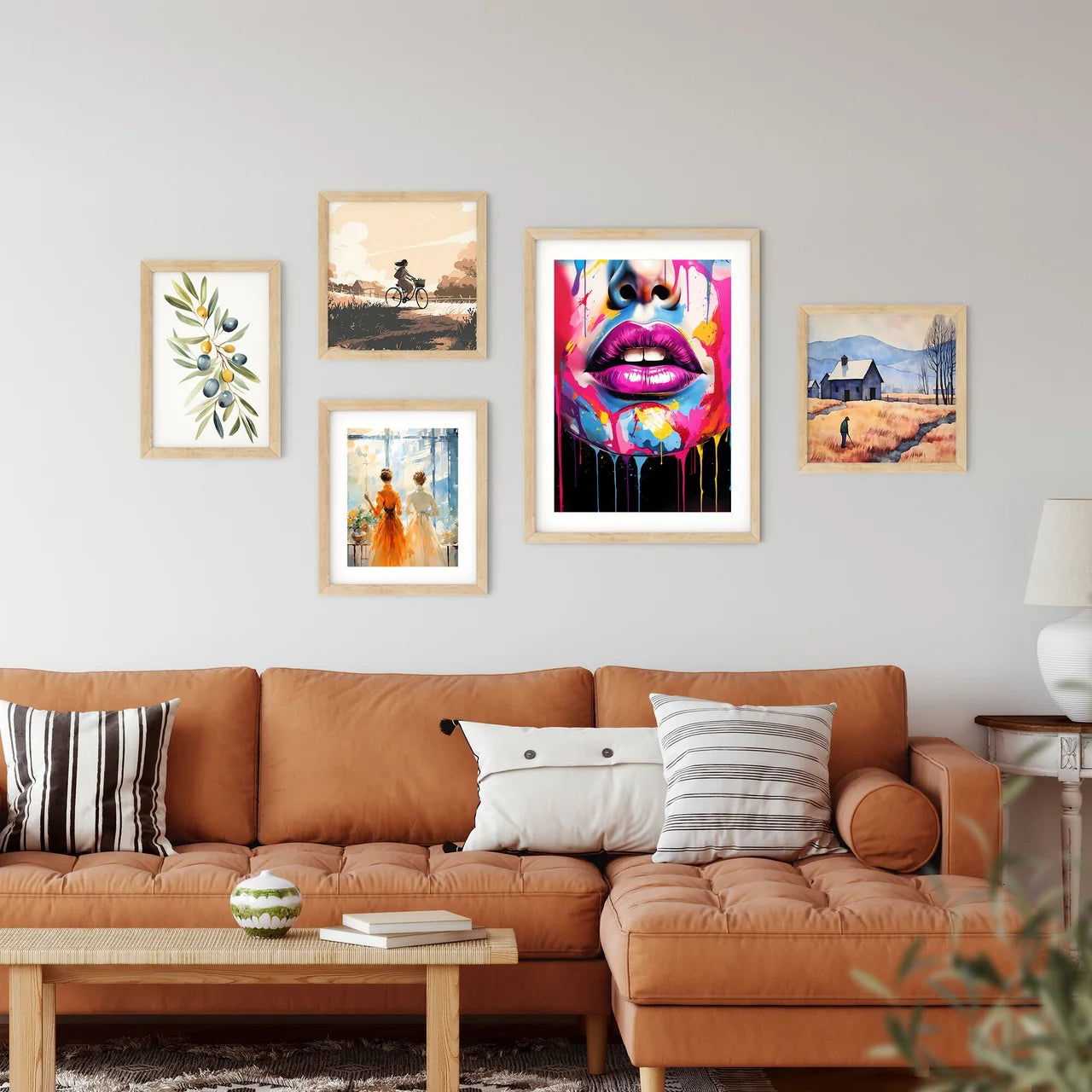 Colorful Lips And Nose With Paint Dripping A Framed Print