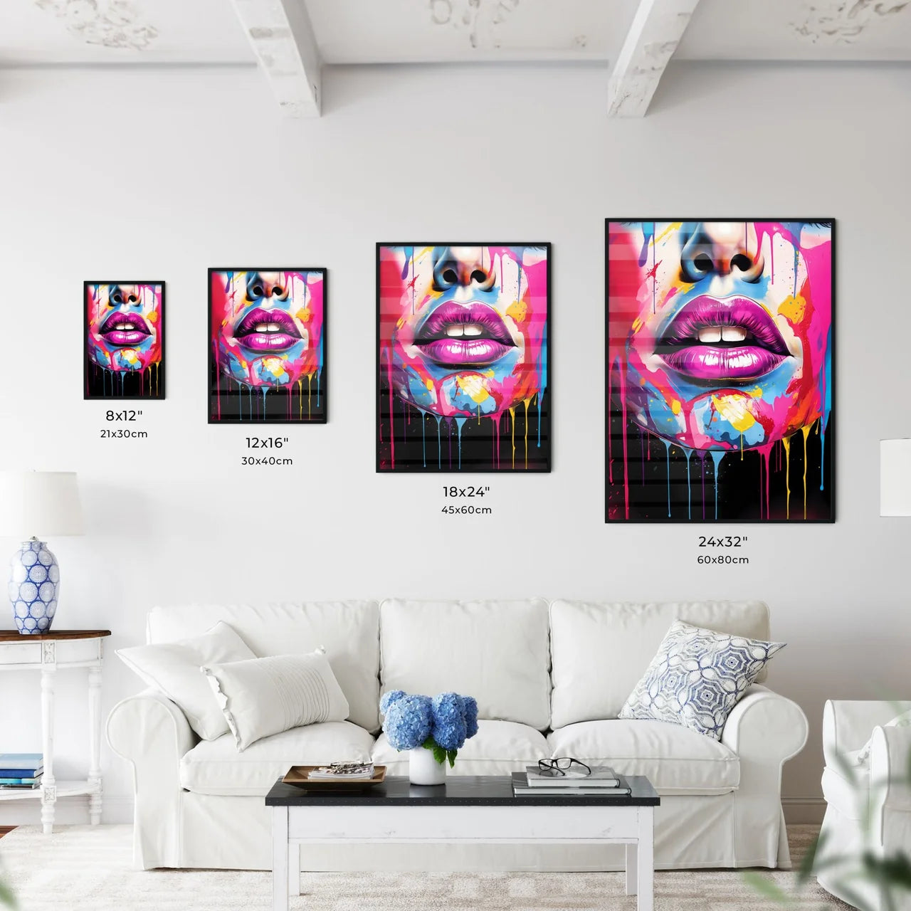 Colorful Lips And Nose With Paint Dripping A Wall Art