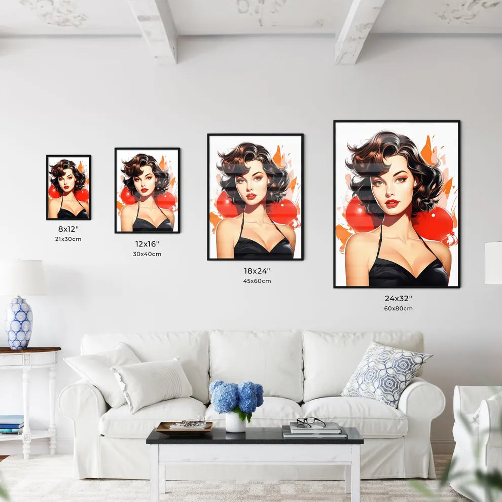 Woman With Red Lips And Black Dress Art Prin Wall Art
