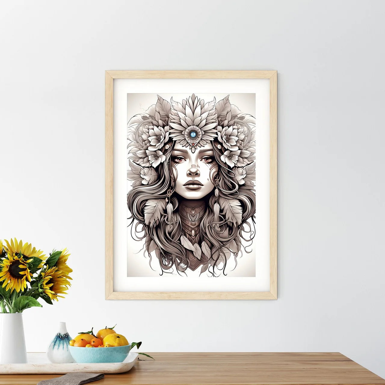Woman With Flowers In Her Hair Art Prin - Kitchen Hangings