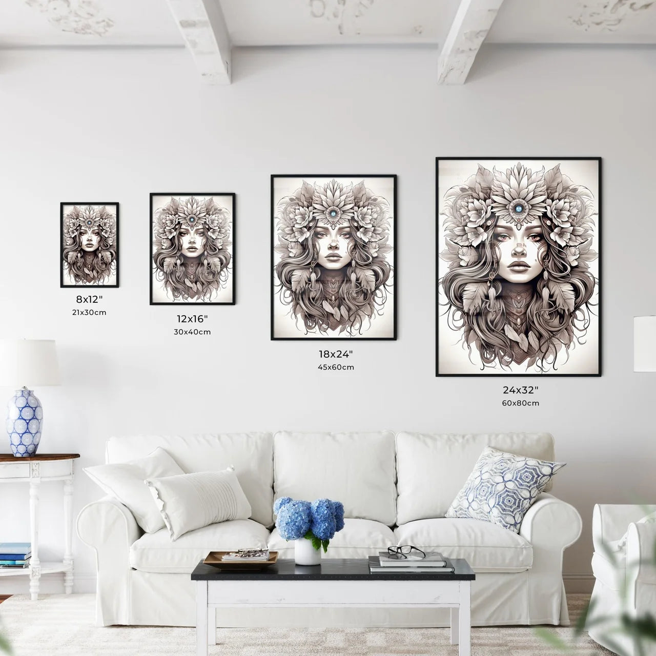 Woman With Flowers In Her Hair Art Prin Wall Art