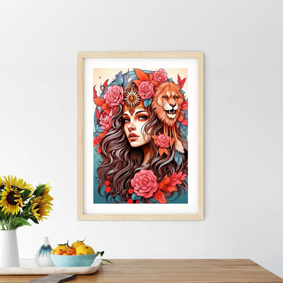Woman With A Lion Headband And Roses Art Pri - Kitchen Hangings