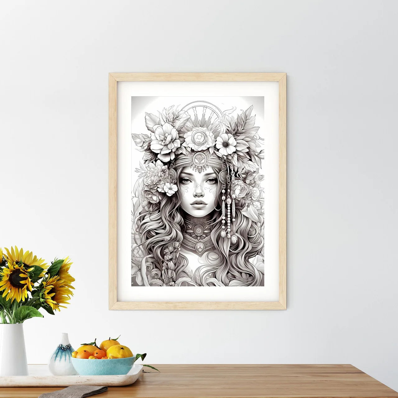 Drawing Of A Woman With Flowers In Her Hair  - Kitchen Hangings
