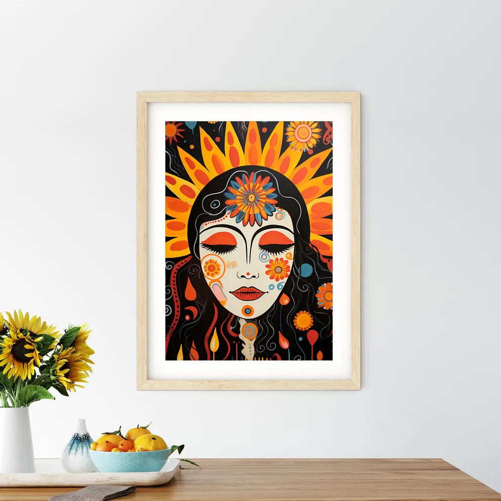Painting Of A Woman With Flowers On Her Head - Kitchen Hangings