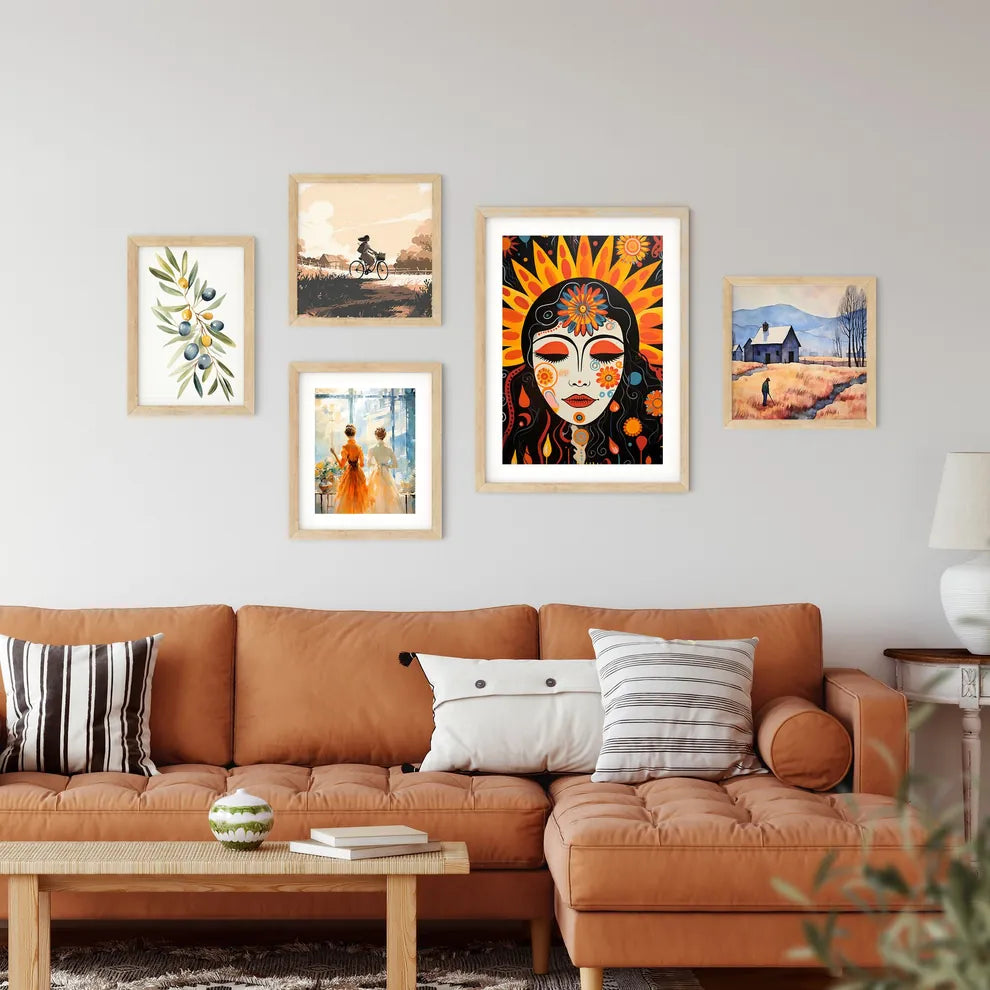 Painting Of A Woman With Flowers On Her Head Framed Print