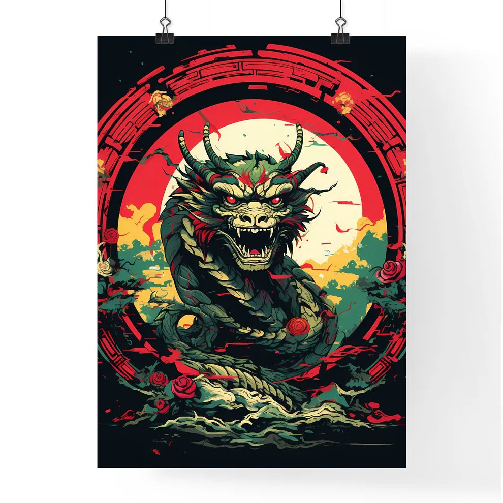 Dragon With Horns And Red Eye Poster