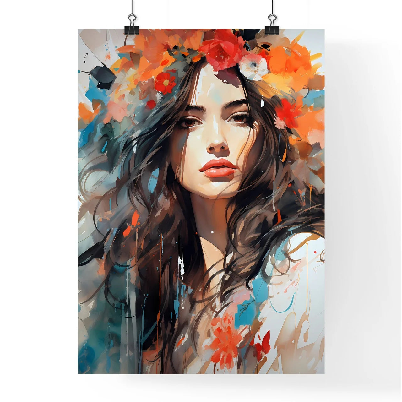 Painting Of A Woman With Flowers In Her Hair Poster