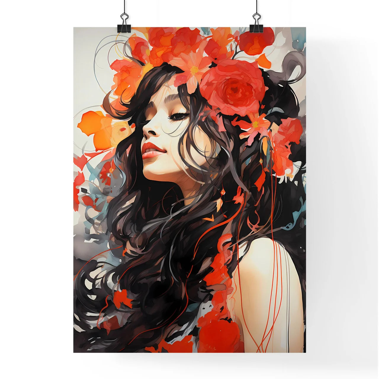 Painting Of A Woman With Flowers In Her Hair Poster