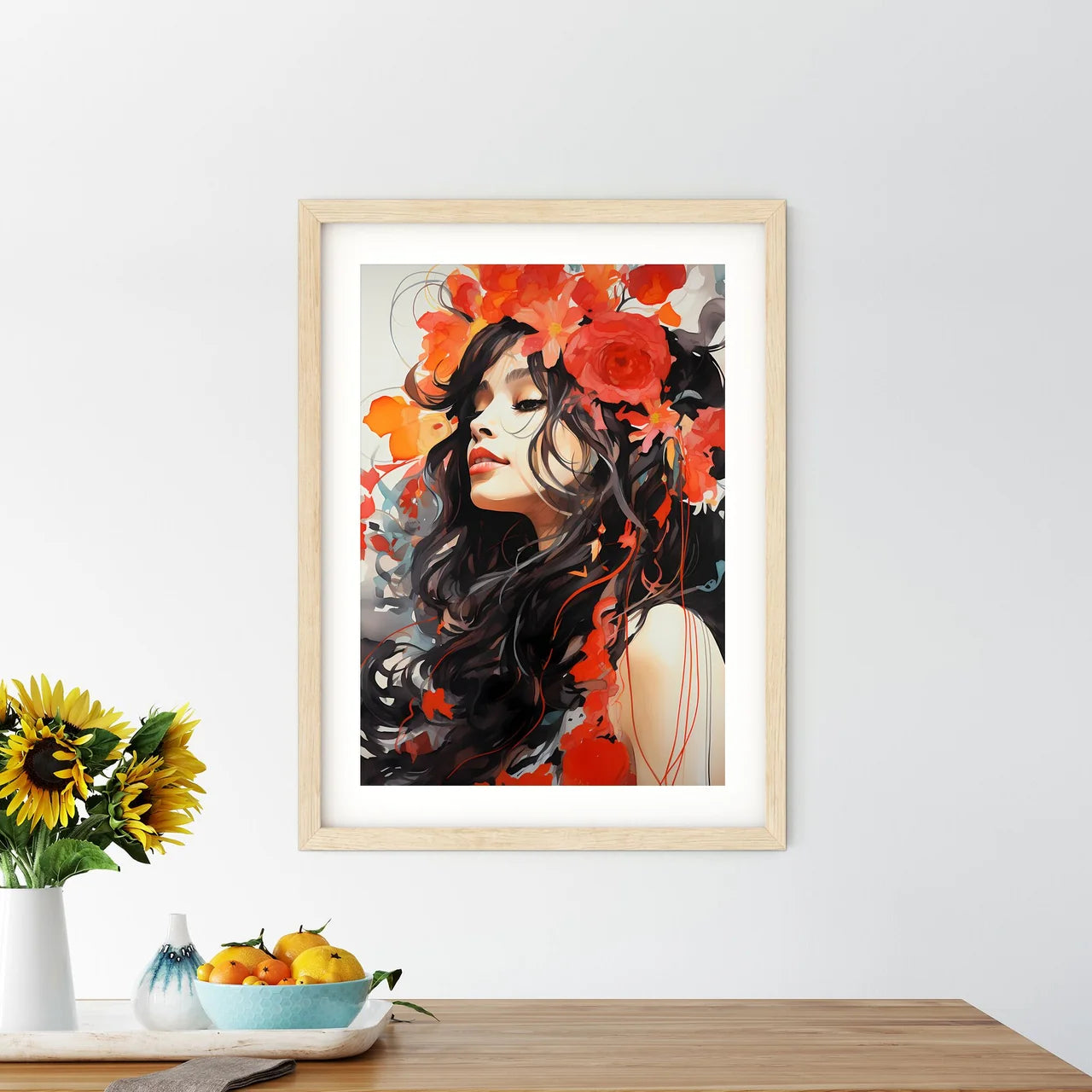 Painting Of A Woman With Flowers In Her Hair - Kitchen Hangings