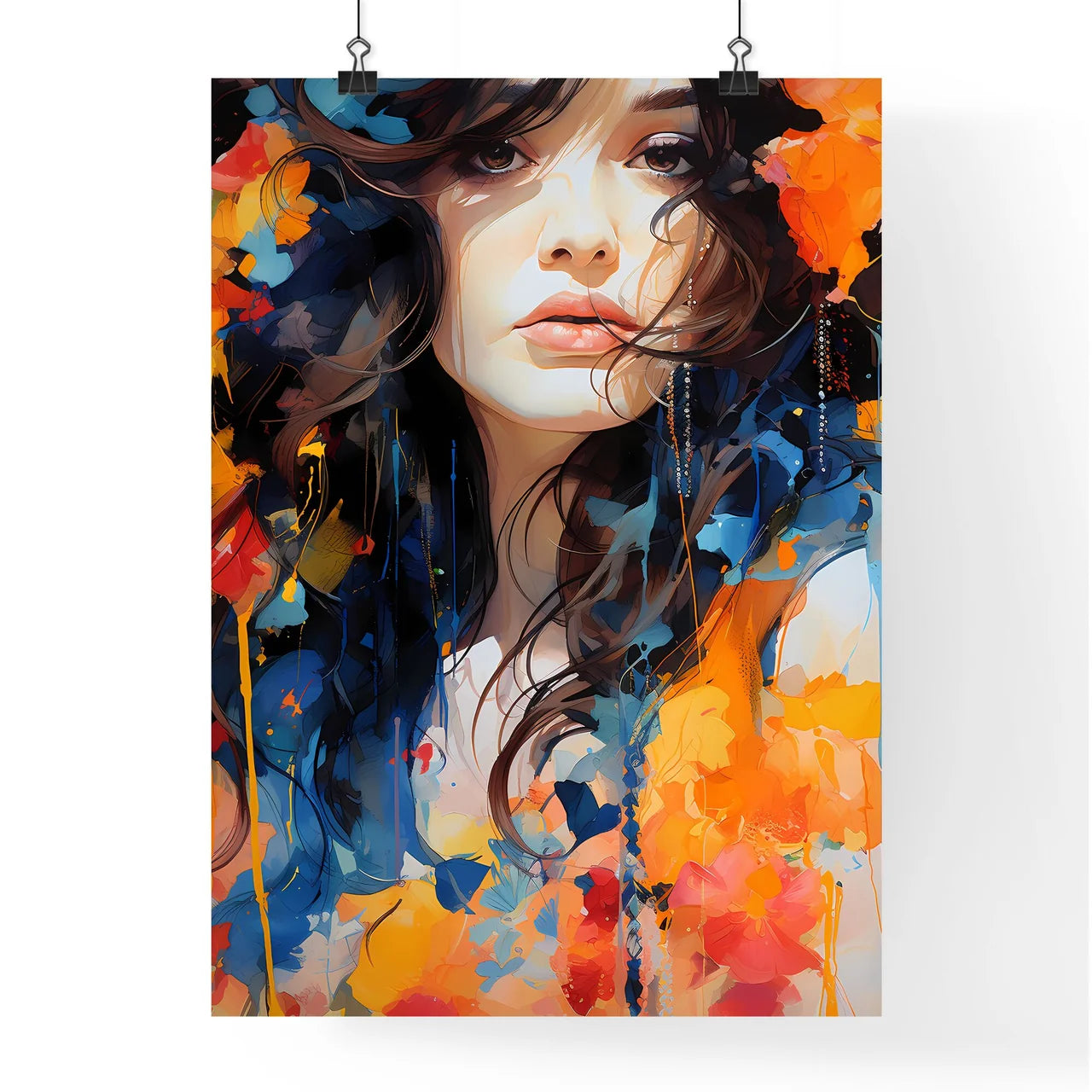 Woman With Long Hair And Flowers Art Prin Poster