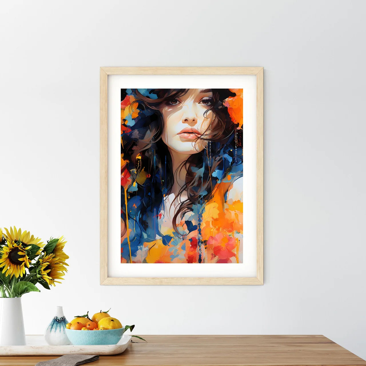 Woman With Long Hair And Flowers Art Prin - Kitchen Hangings