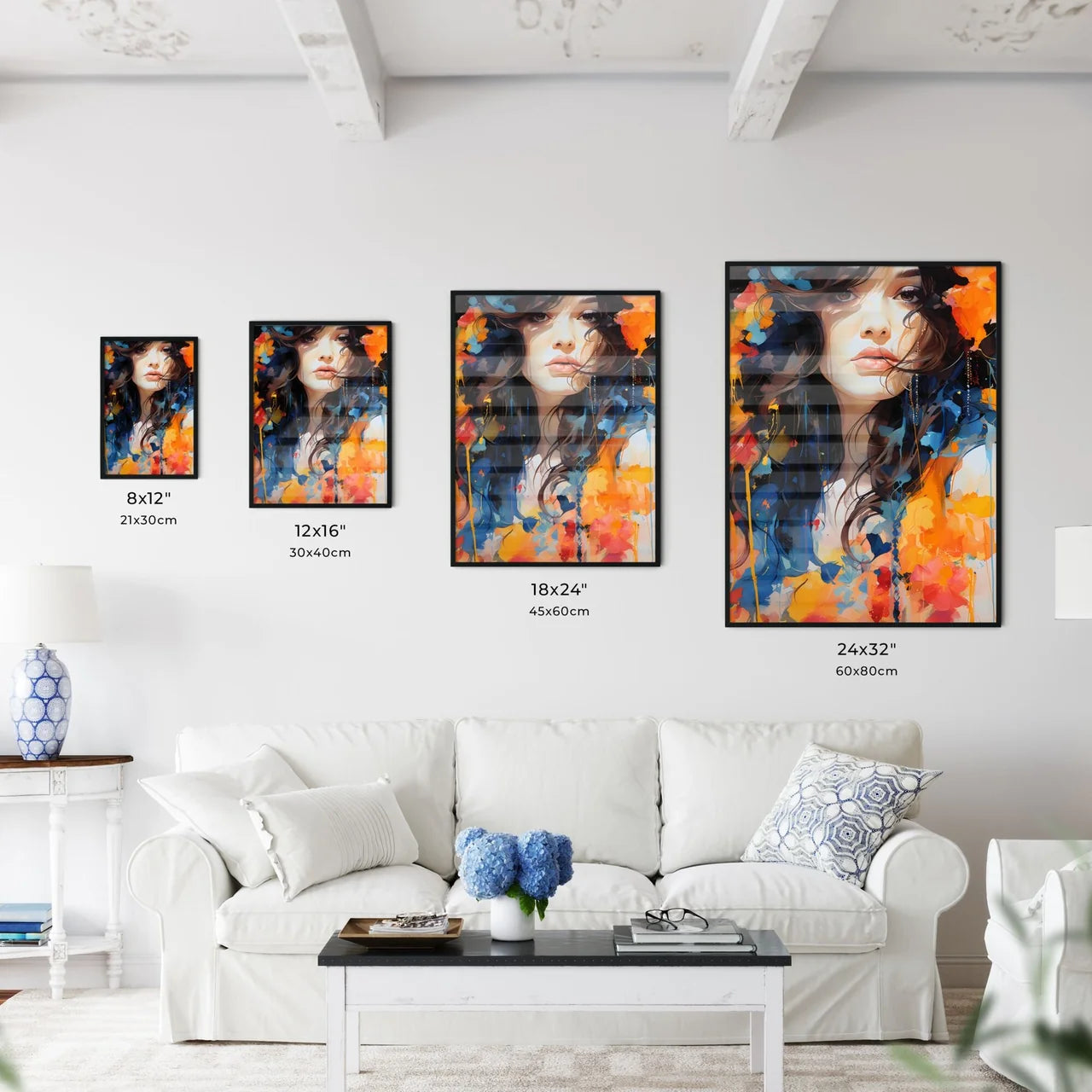 Woman With Long Hair And Flowers Art Prin Wall Art