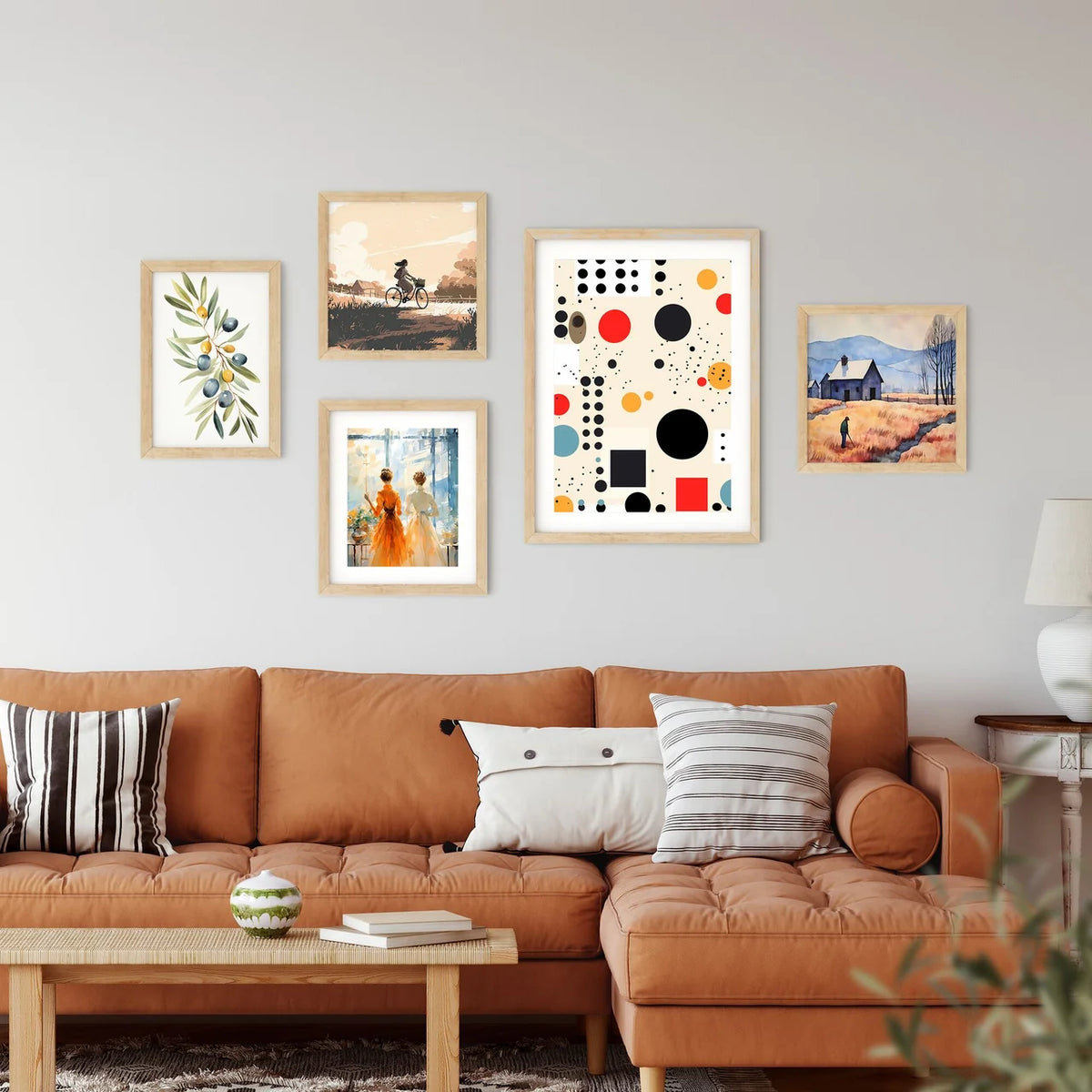 Pattern Of Different Colored Circles And Squ Framed Print