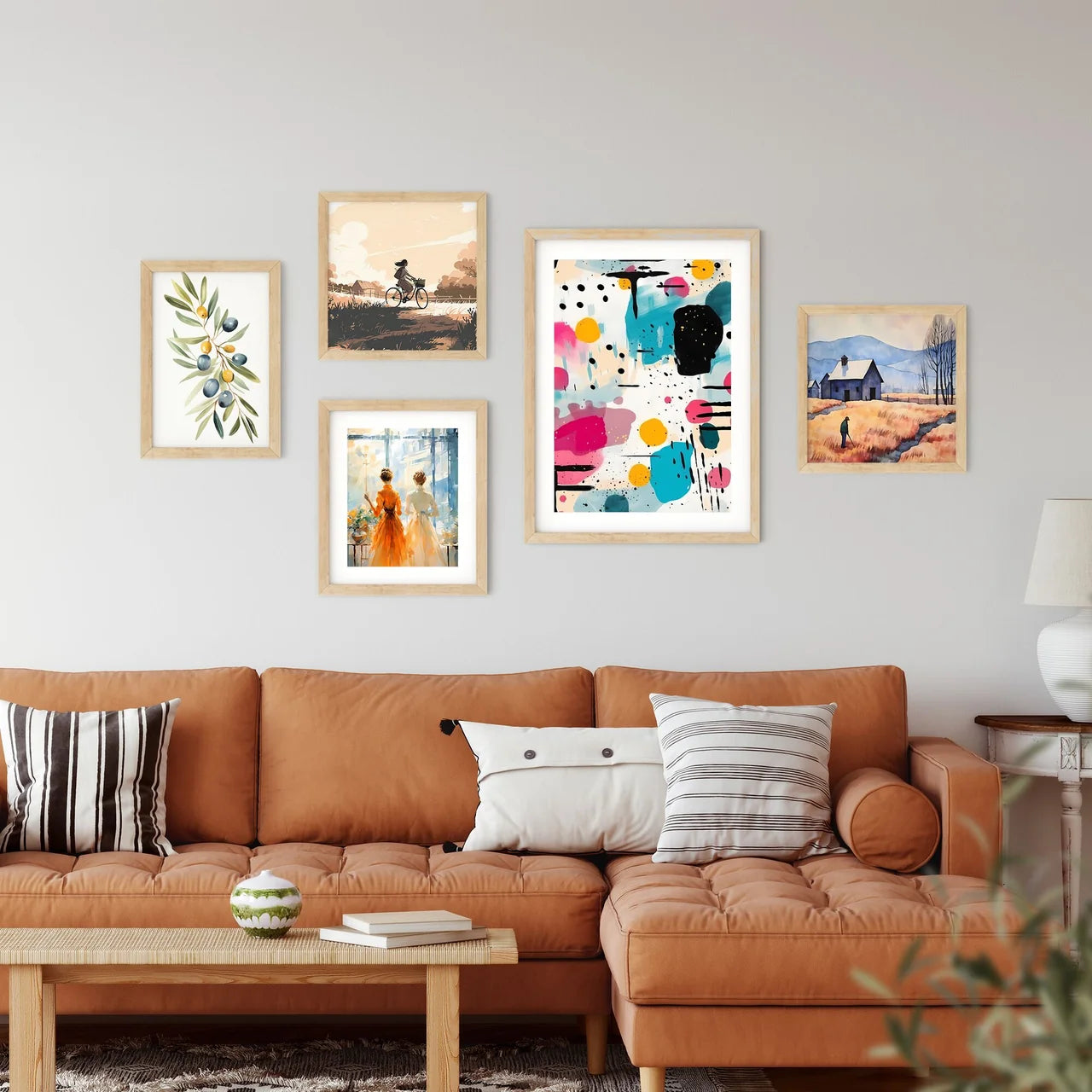 Colorful Pattern With Black And Pink Spots A Framed Print