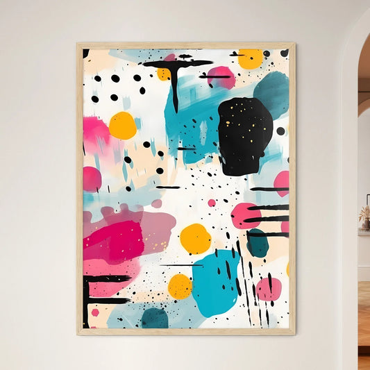 Colorful Pattern With Black And Pink Spots A - Framed Art Print