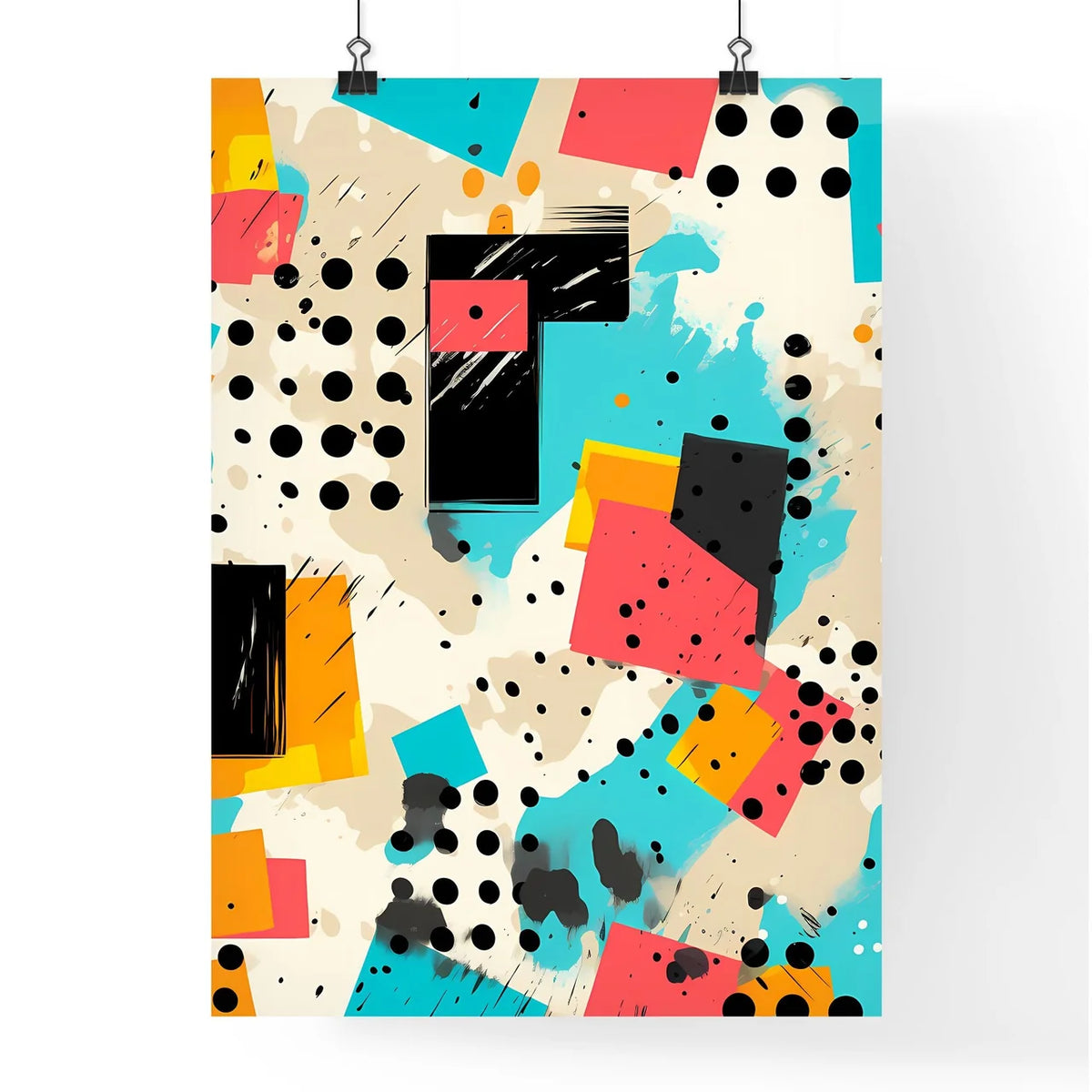 Colorful Pattern With Black Dots And Squares Poster